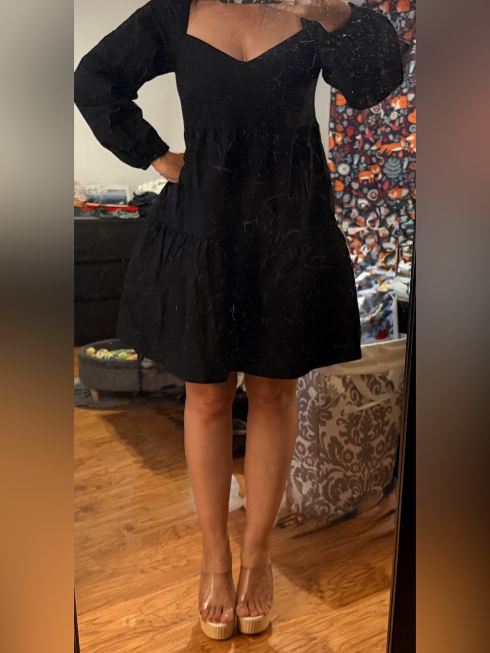 STR Black Long-Sleeve Babydoll Dress